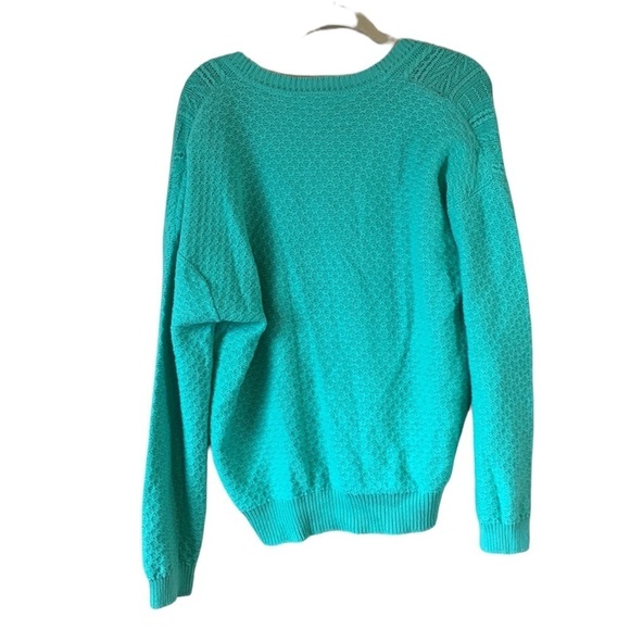 VTG Mint Green Cable Diamond Argyle Cotton Knit V Neck Grandpa Cardigan Women XL - Picture 4 of 12